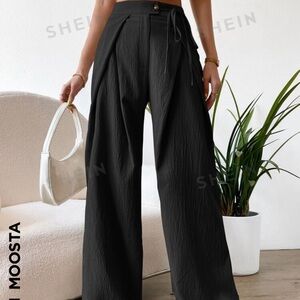 SHEIN MOOSTA High Waist Plicated Detail Wide Leg Pant